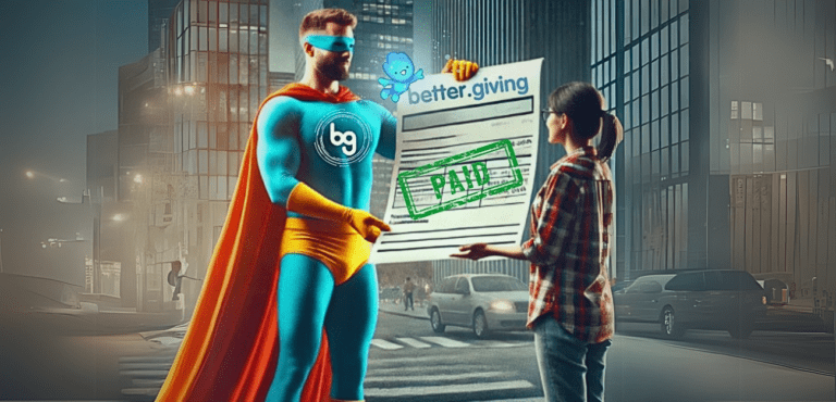 Better Giving superhero issuing an invoice that's already paid