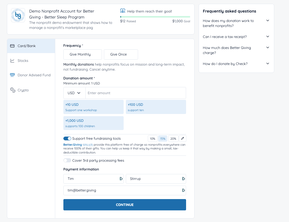 Image showing a program specific donatyon form